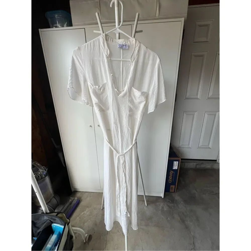 Frame White Sheer Rayon Silk Shirt Dress SZ S